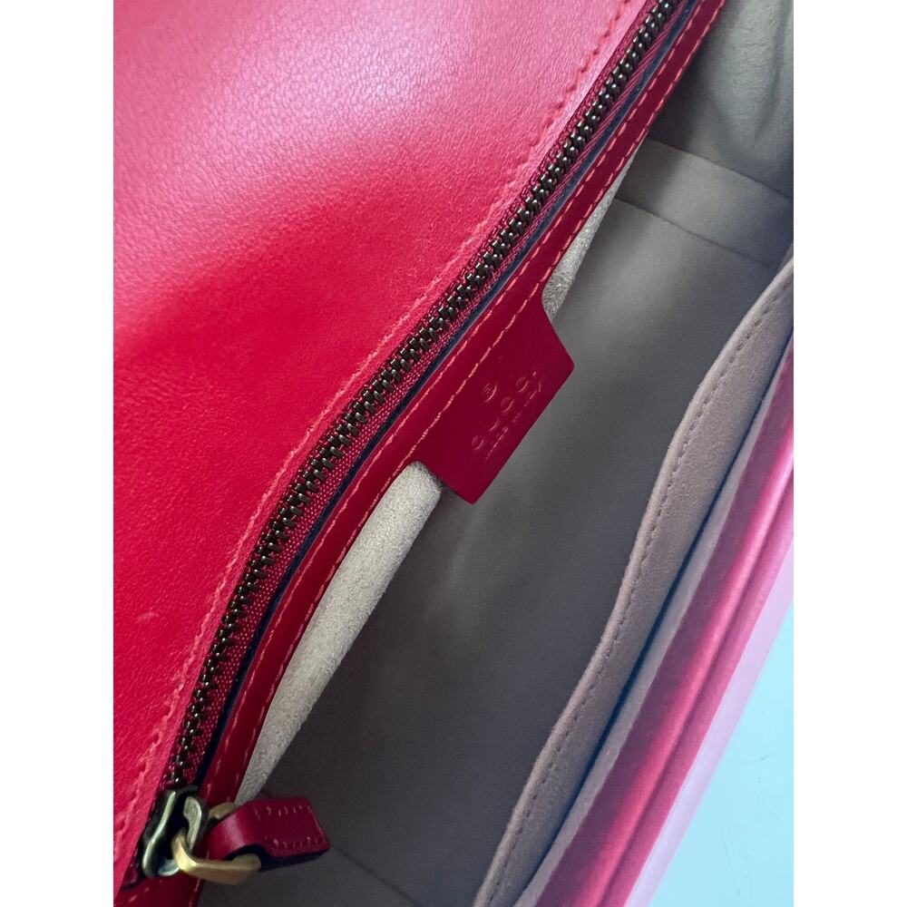 Gucci GG Marmont Small Matelasse Leather Top Handle Bag Hibiscus Red - Picture 14 of 16